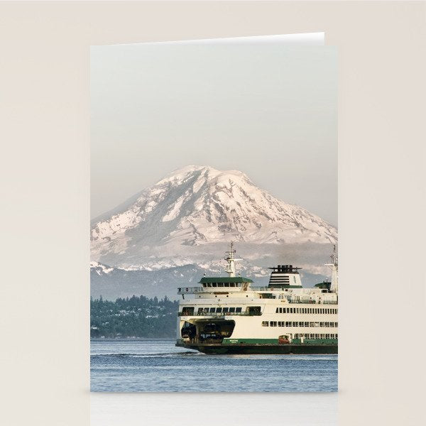 Seattle Bainbridge Island Ferry with Mount Rainier Stationery Card Gallery Image 1