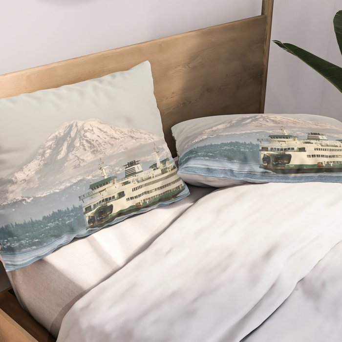 Seattle Bainbridge Island Ferry with Mount Rainier Pillow Sham Gallery Image 2