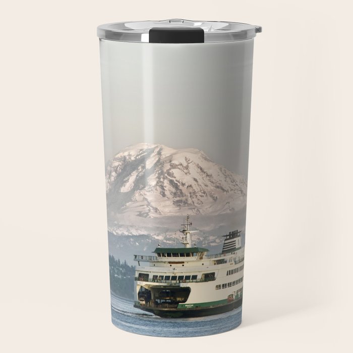 Seattle Bainbridge Island Ferry with Mount Rainier Travel Mug Gallery Image 1