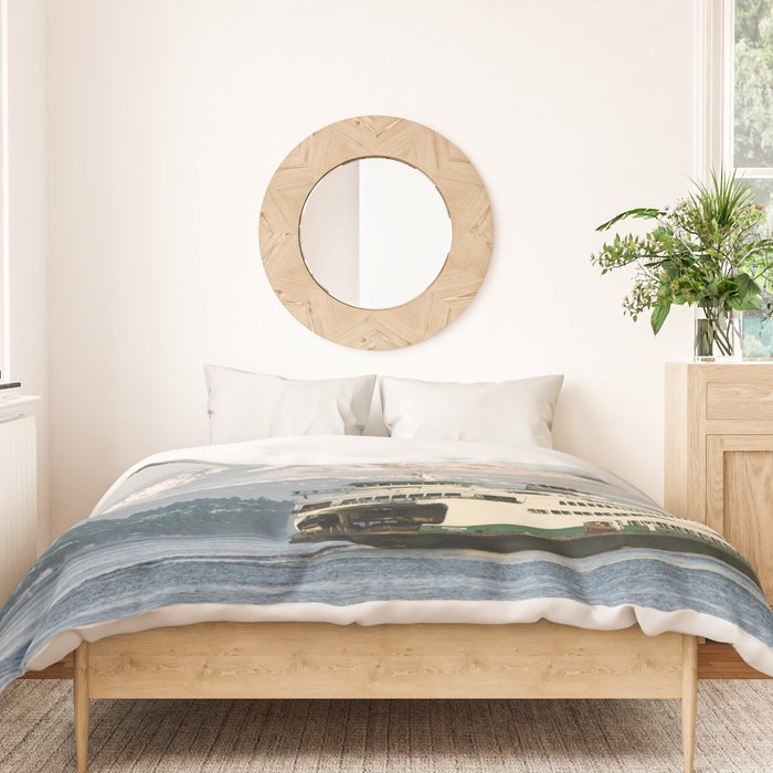 Seattle Bainbridge Island Ferry with Mount Rainier Duvet Cover Gallery Image 3