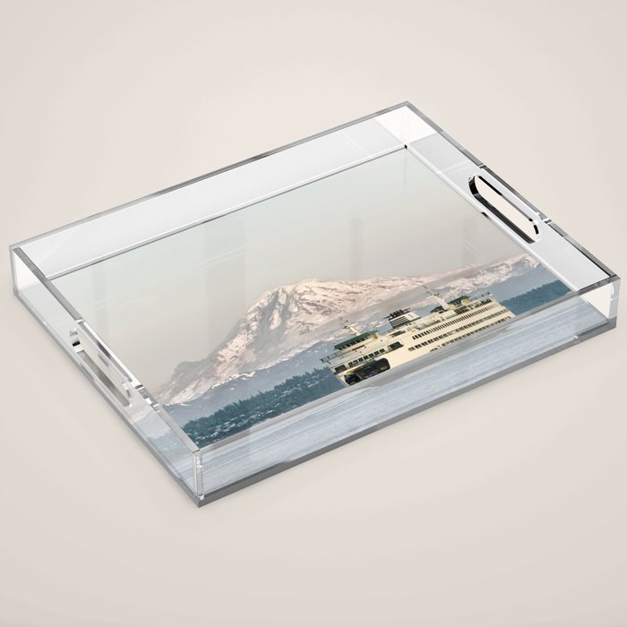 Seattle Bainbridge Island Ferry with Mount Rainier Acrylic Tray Gallery Image 1