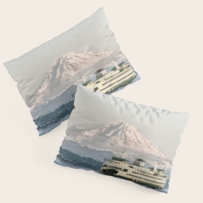 Seattle Bainbridge Island Ferry with Mount Rainier Pillow Sham Gallery Image 3