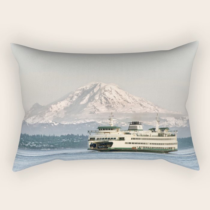 Seattle Bainbridge Island Ferry with Mount Rainier Rectangular Pillow Gallery Image 2