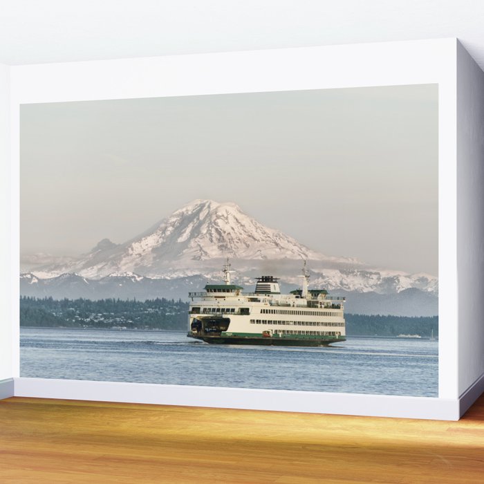 Seattle Bainbridge Island Ferry with Mount Rainier Wall Mural Gallery Image 2