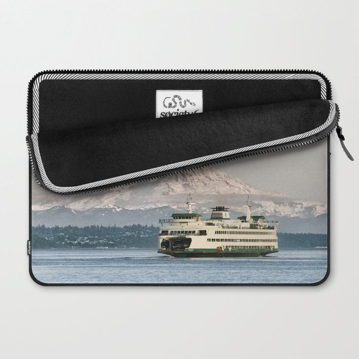 Seattle Bainbridge Island Ferry with Mount Rainier Laptop Sleeve Gallery Image 2