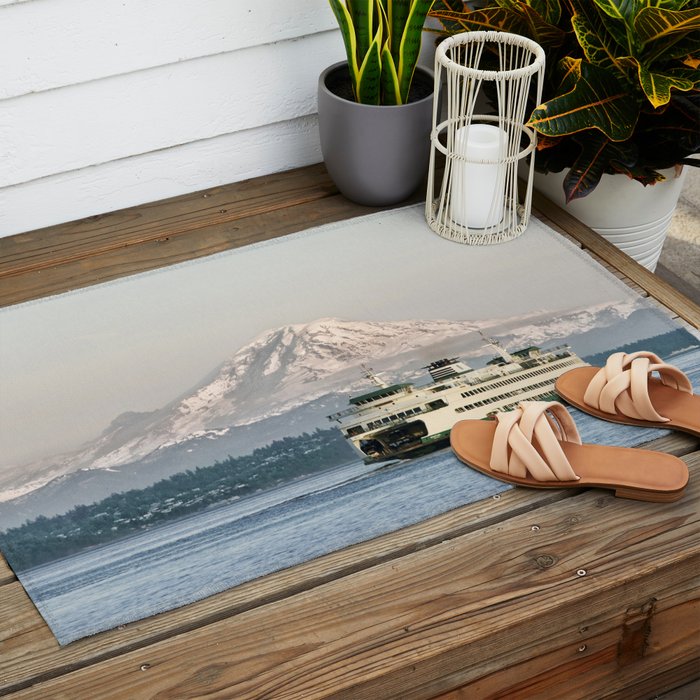 Seattle Bainbridge Island Ferry with Mount Rainier Outdoor Rug Gallery Image 2