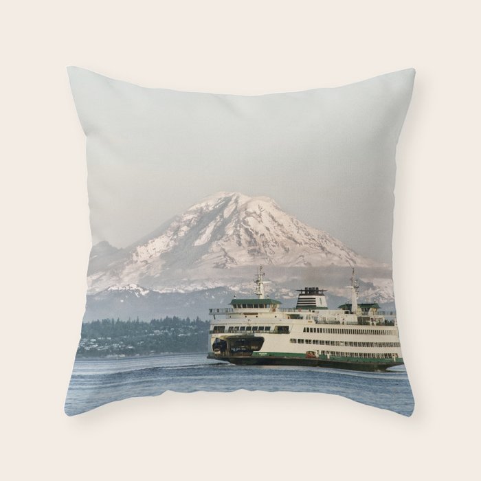 Seattle Bainbridge Island Ferry with Mount Rainier Throw Pillow Gallery Image 6