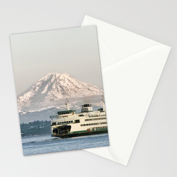 Seattle Bainbridge Island Ferry with Mount Rainier Stationery Card Gallery Image 2