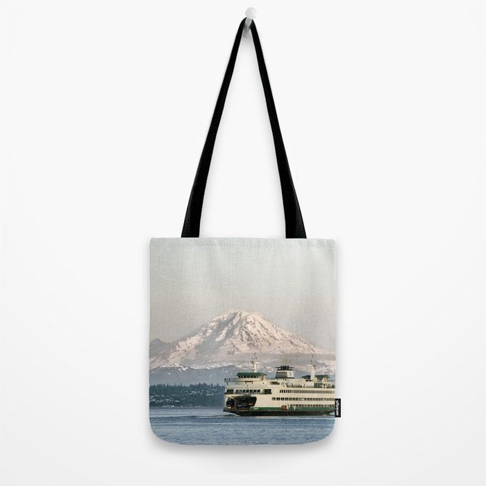 Seattle Bainbridge Island Ferry with Mount Rainier Tote Bag Gallery Image 2