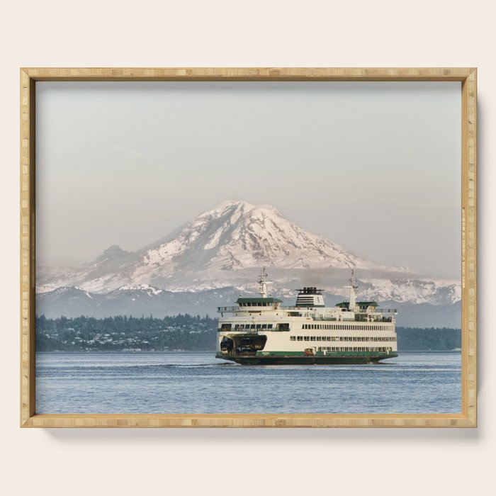 Seattle Bainbridge Island Ferry with Mount Rainier Serving Tray Gallery Image 1