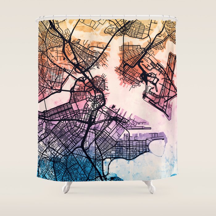Boston Massachusetts Street Map Shower Curtain Gallery Image 1
