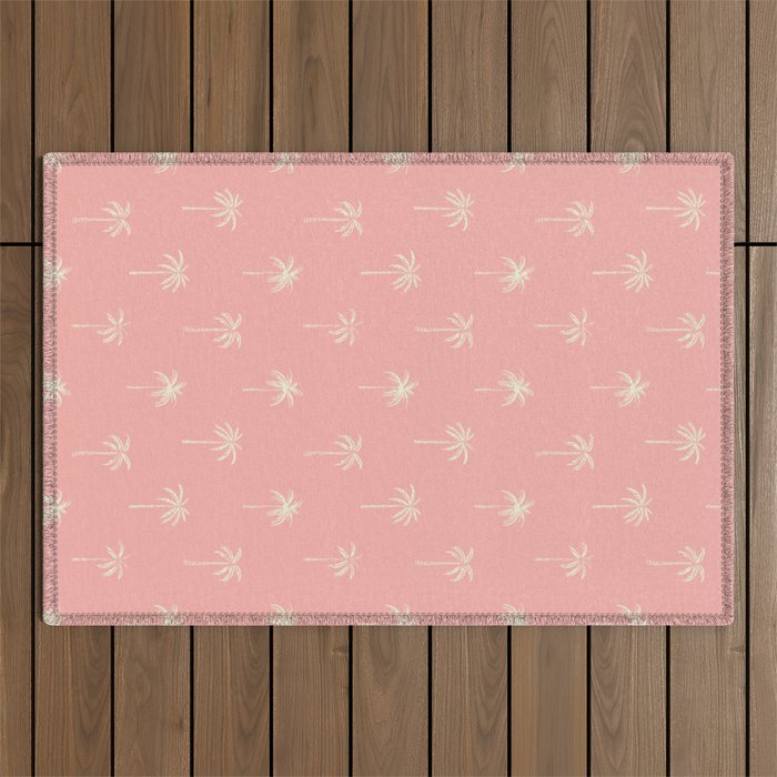 Pink summer palm tree doodle art pattern Outdoor Rug Gallery Image 1