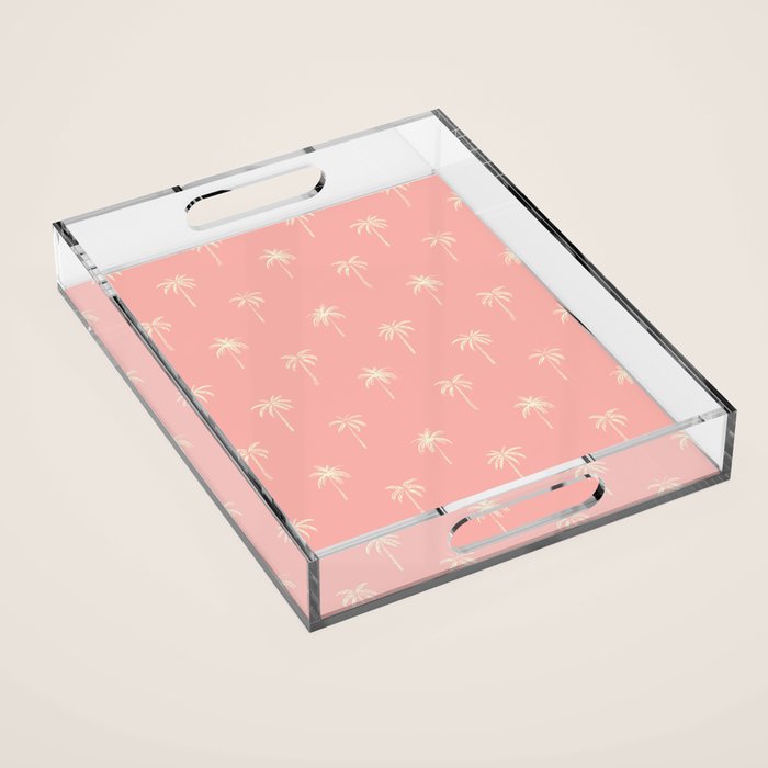 Pink summer palm tree doodle art pattern Acrylic Tray Gallery Image 1