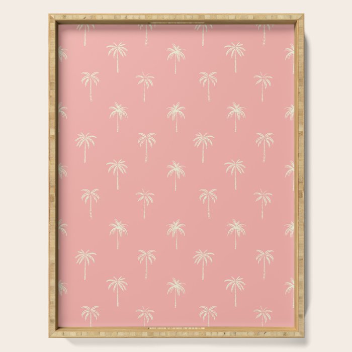 Pink summer palm tree doodle art pattern Serving Tray Gallery Image 1