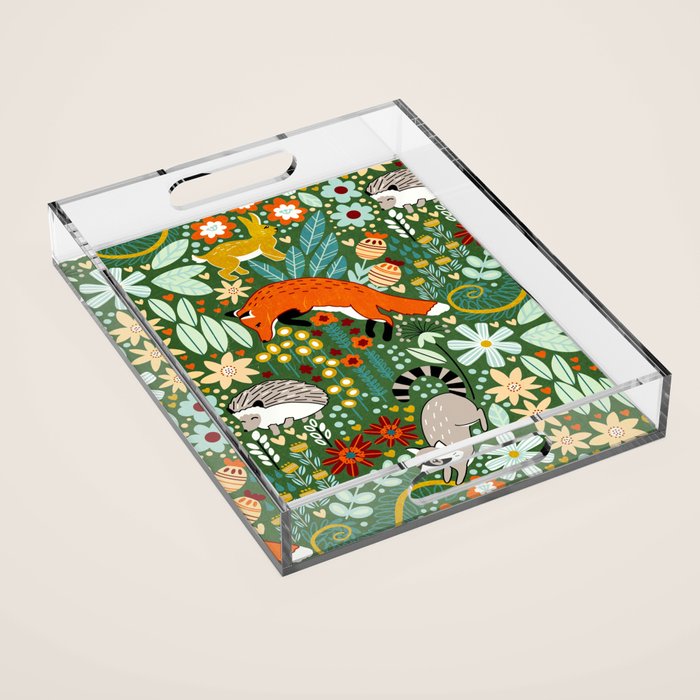 Textured Woodland Pattern - Forest Green Acrylic Tray Gallery Image 1