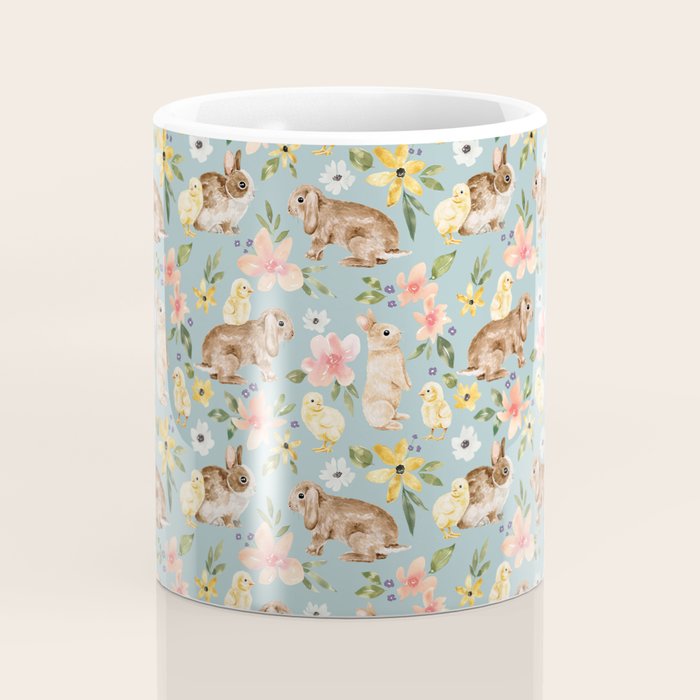 Blue Easter Bunny and Chick Floral Coffee Mug Gallery Image 4
