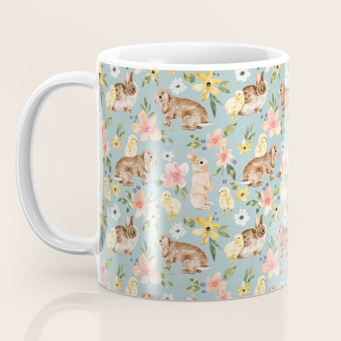 Blue Easter Bunny and Chick Floral Coffee Mug Gallery Image 3