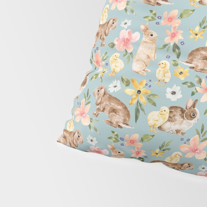 Blue Easter Bunny and Chick Floral Pillow Sham Gallery Image 4