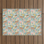 Blue Easter Bunny and Chick Floral Outdoor Rug Gallery Image 1