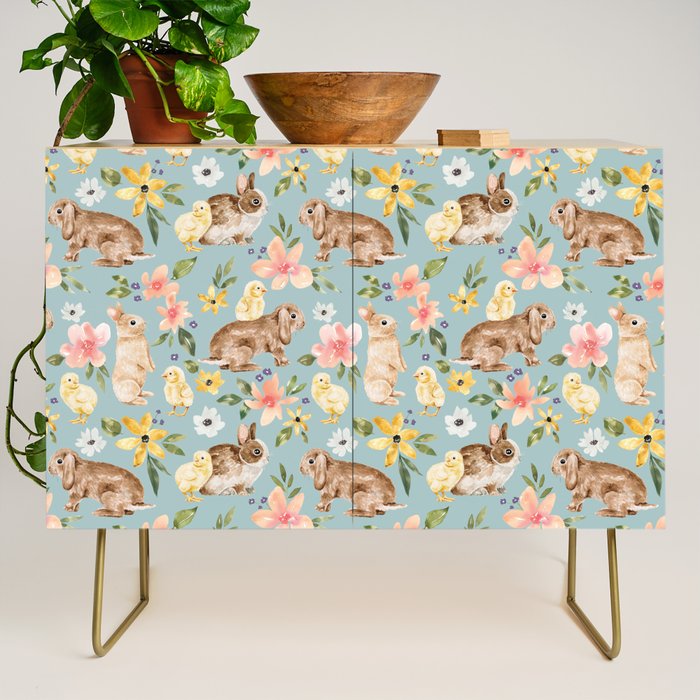 Blue Easter Bunny and Chick Floral Credenza Gallery Image 1