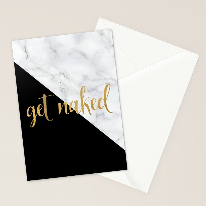 Get Naked, Bathroom Art, Meme, Black and White Marble Stationery Card Gallery Image 2