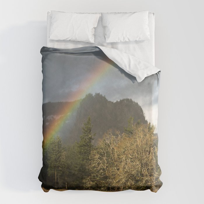 Beacon Rock Rainbow Nature Photography Duvet Cover Gallery Image 1