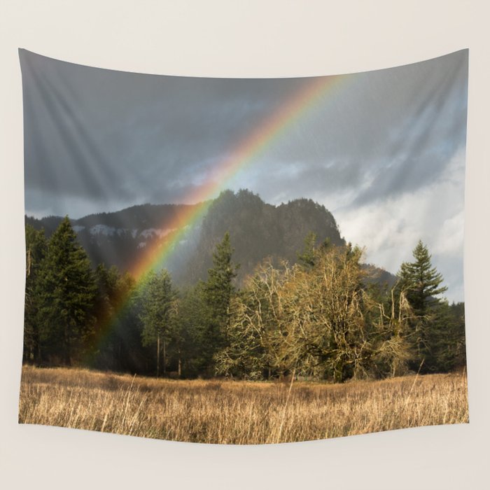 Beacon Rock Rainbow Nature Photography Wall Tapestry Gallery Image 4