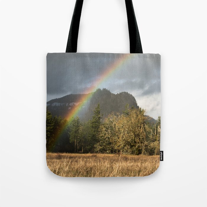Beacon Rock Rainbow Nature Photography Tote Bag Gallery Image 1