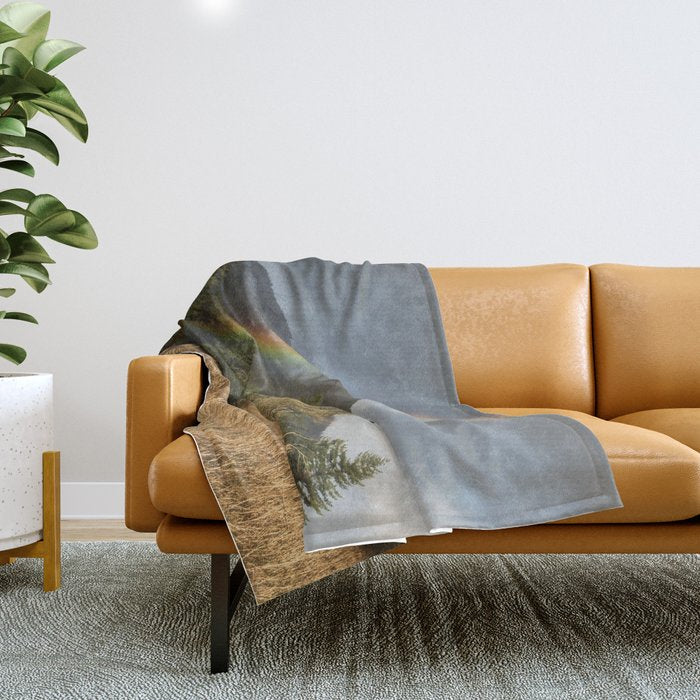 Beacon Rock Rainbow Nature Photography Throw Blanket Gallery Image 1
