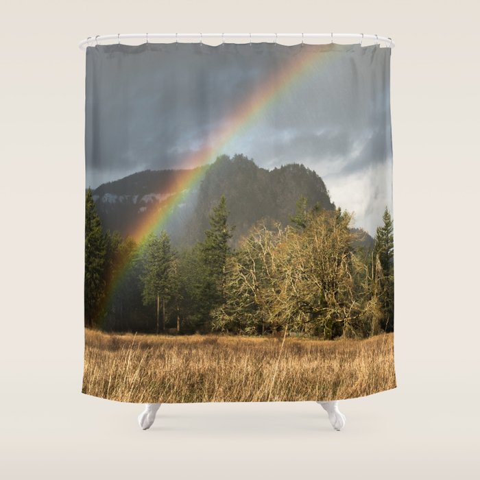 Beacon Rock Rainbow Nature Photography Shower Curtain Gallery Image 1