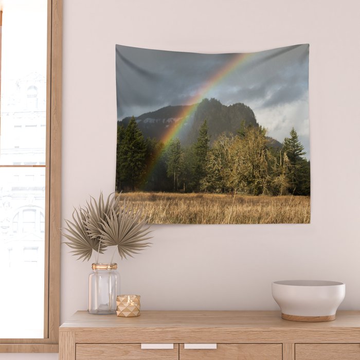 Beacon Rock Rainbow Nature Photography Wall Tapestry Gallery Image 2