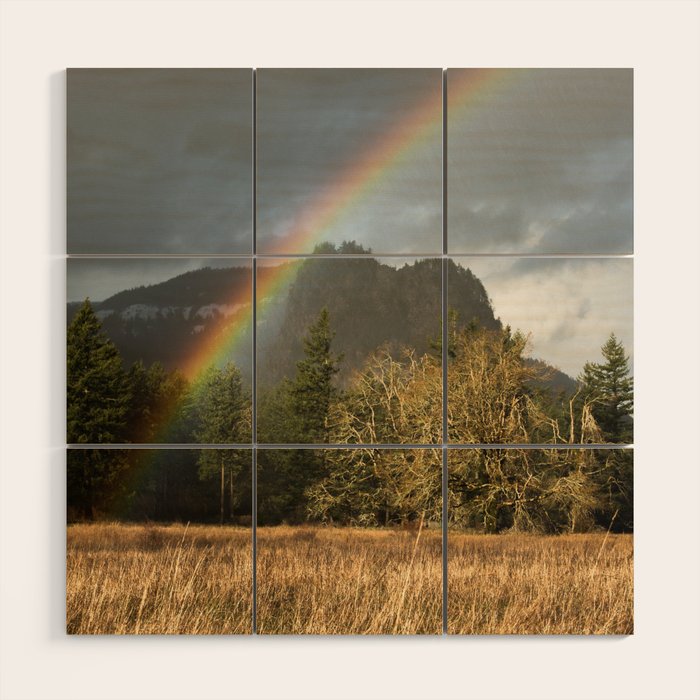 Beacon Rock Rainbow Nature Photography Wood Wall Art Gallery Image 1