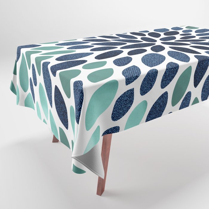 Flower Bloom, Aqua and Navy Tablecloth Gallery Image 1
