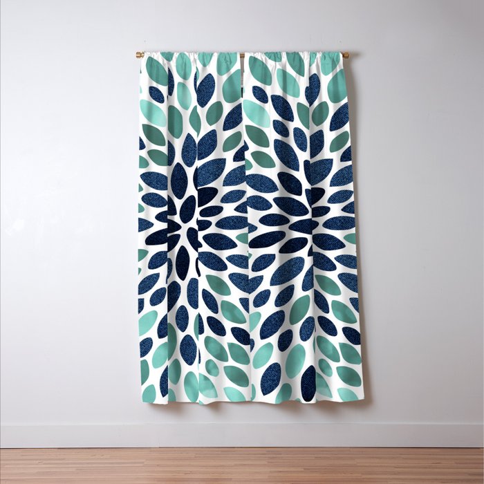 Flower Bloom, Aqua and Navy Window Curtain Gallery Image 3