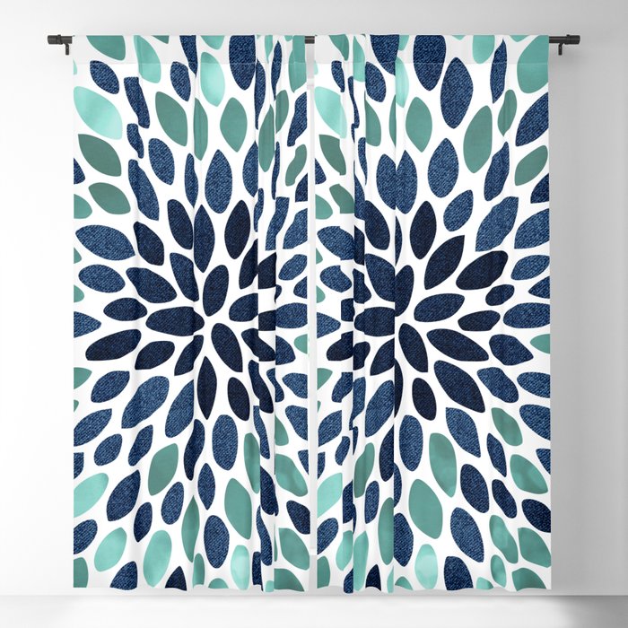 Flower Bloom, Aqua and Navy Window Curtain Gallery Image 1