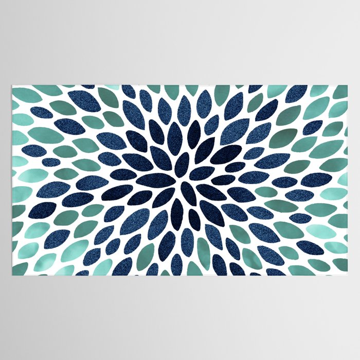 Flower Bloom, Aqua and Navy Tablecloth Gallery Image 2