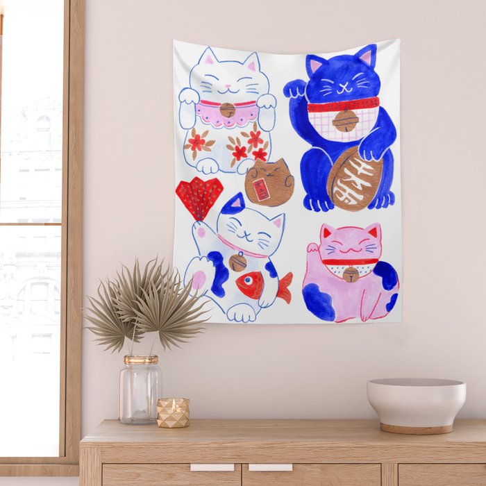 Maneki Neko Lucky Cats Wall Tapestry Gallery Image 2