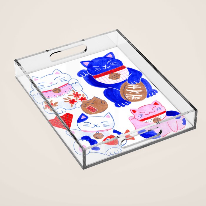 Maneki Neko Lucky Cats Acrylic Tray Gallery Image 1