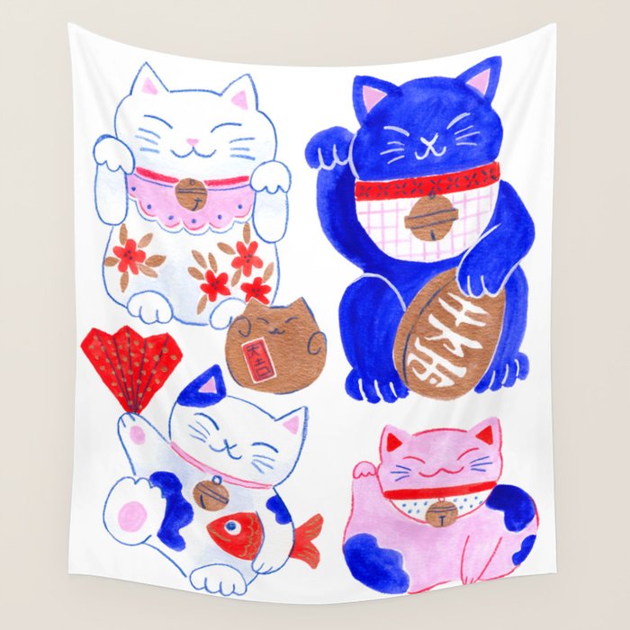 Maneki Neko Lucky Cats Wall Tapestry Gallery Image 4