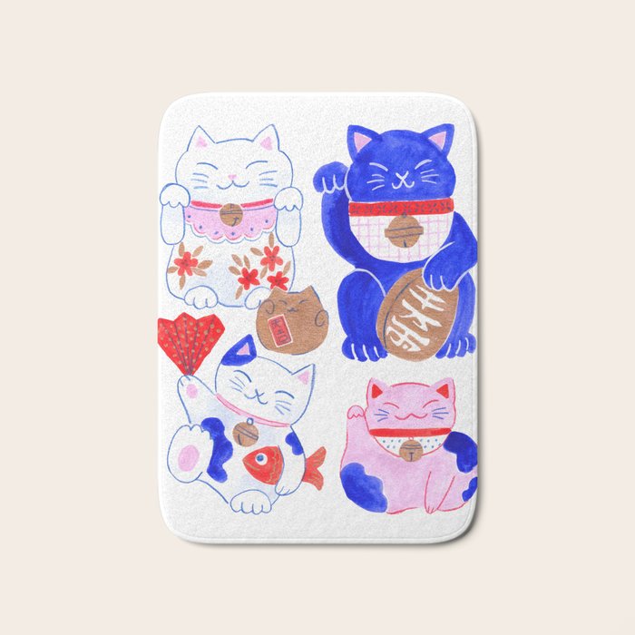 Maneki Neko Lucky Cats Bath Mat