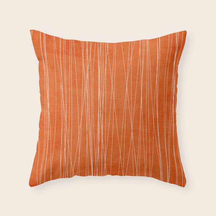 Rich Orange White Lines Artwork Throw Pillow Gallery Image 6