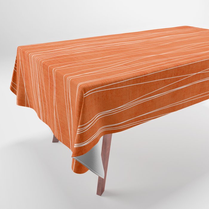 Rich Orange White Lines Artwork Tablecloth Gallery Image 1