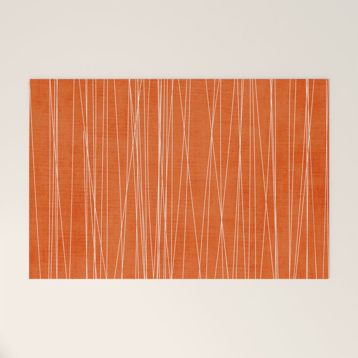 Rich Orange White Lines Artwork Welcome Mat Gallery Image 1