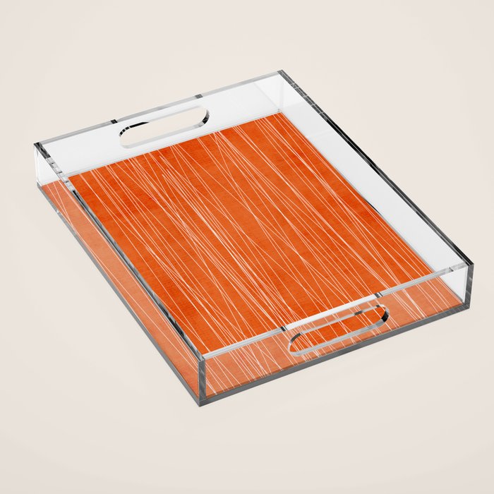 Rich Orange White Lines Artwork Acrylic Tray Gallery Image 1
