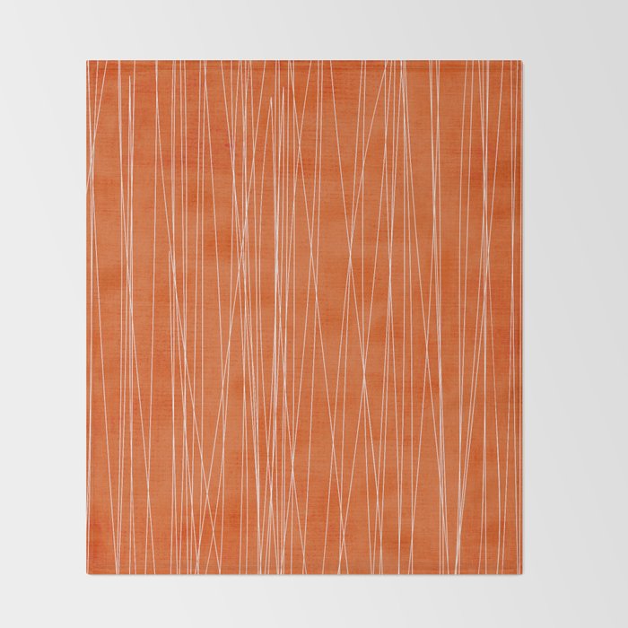 Rich Orange White Lines Artwork Throw Blanket Gallery Image 2