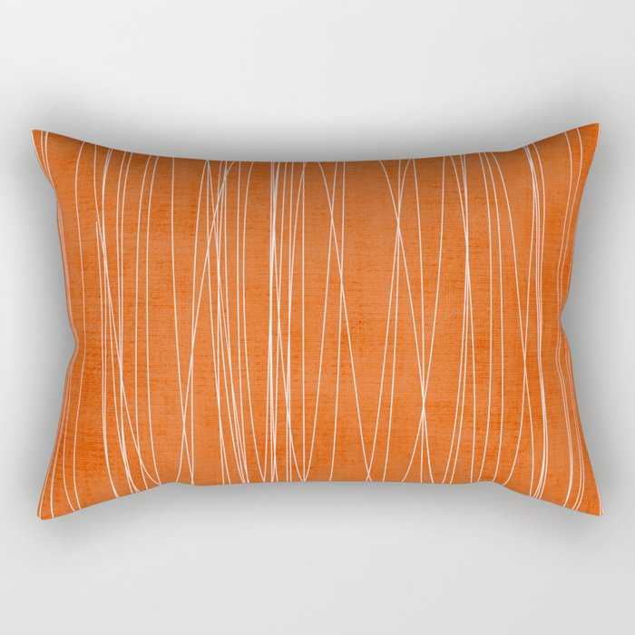 Rich Orange White Lines Artwork Rectangular Pillow Gallery Image 2