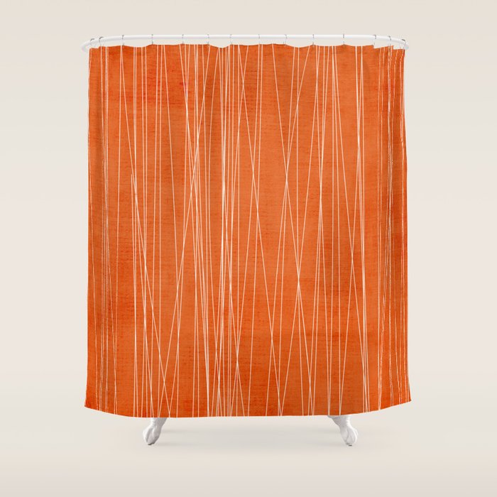 Rich Orange White Lines Artwork Shower Curtain Gallery Image 1