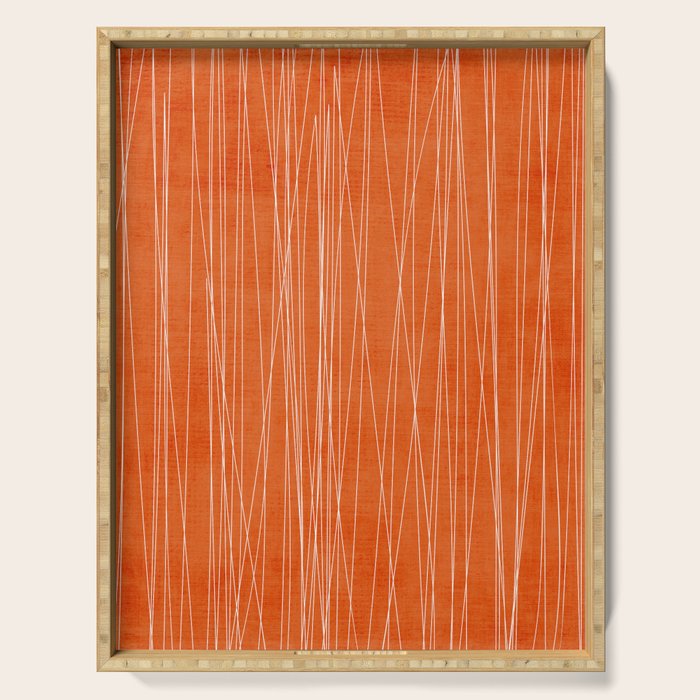 Rich Orange White Lines Artwork Serving Tray Gallery Image 1