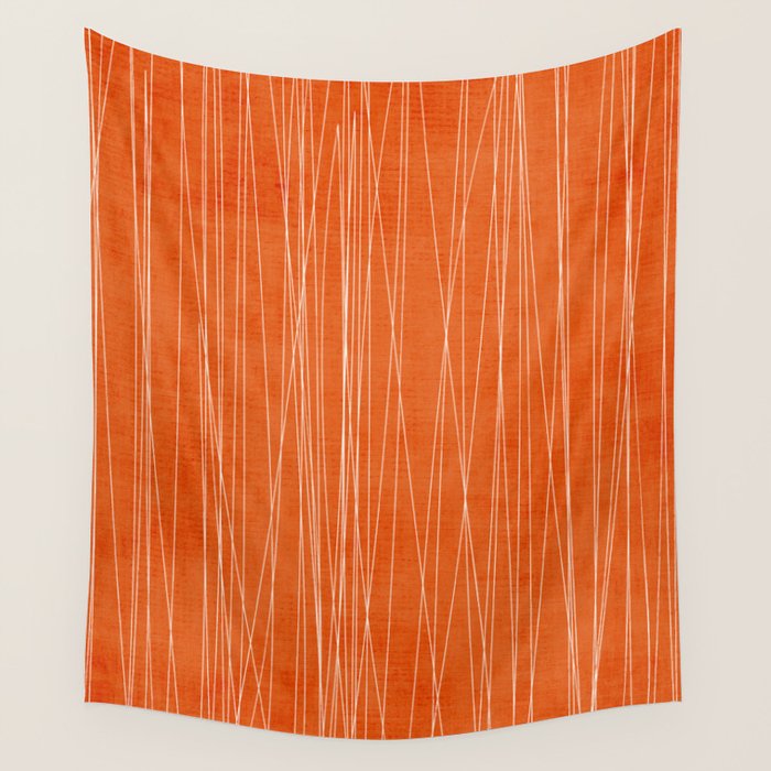 Rich Orange White Lines Artwork Wall Tapestry Gallery Image 1