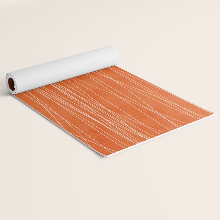 Rich Orange White Lines Artwork Yoga Mat Gallery Image 2